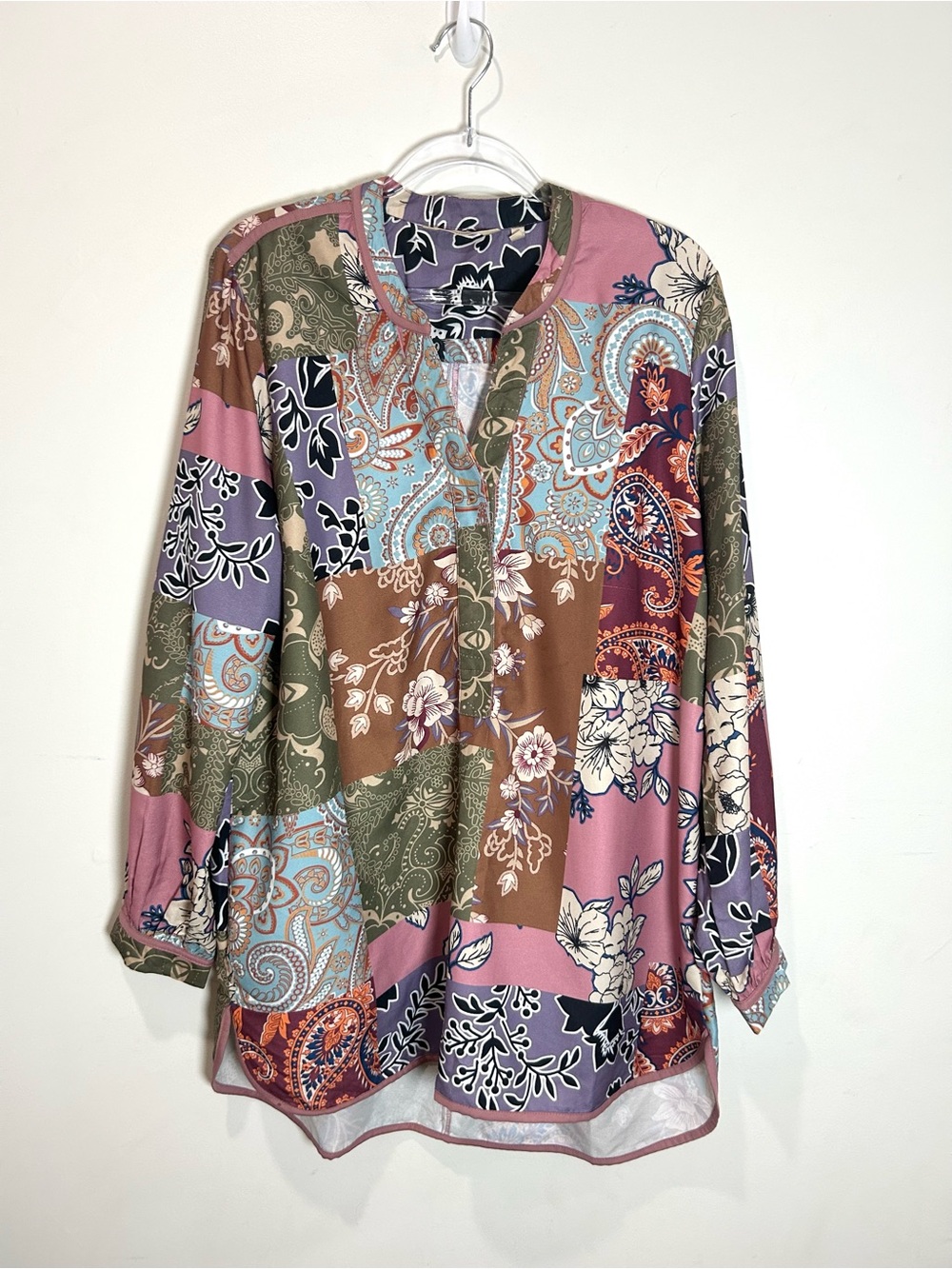 Soft Surroundings Tunic Top Patchwork Floral Paisley Women L Alvadore Fleur Boho - Picture 2 of 16